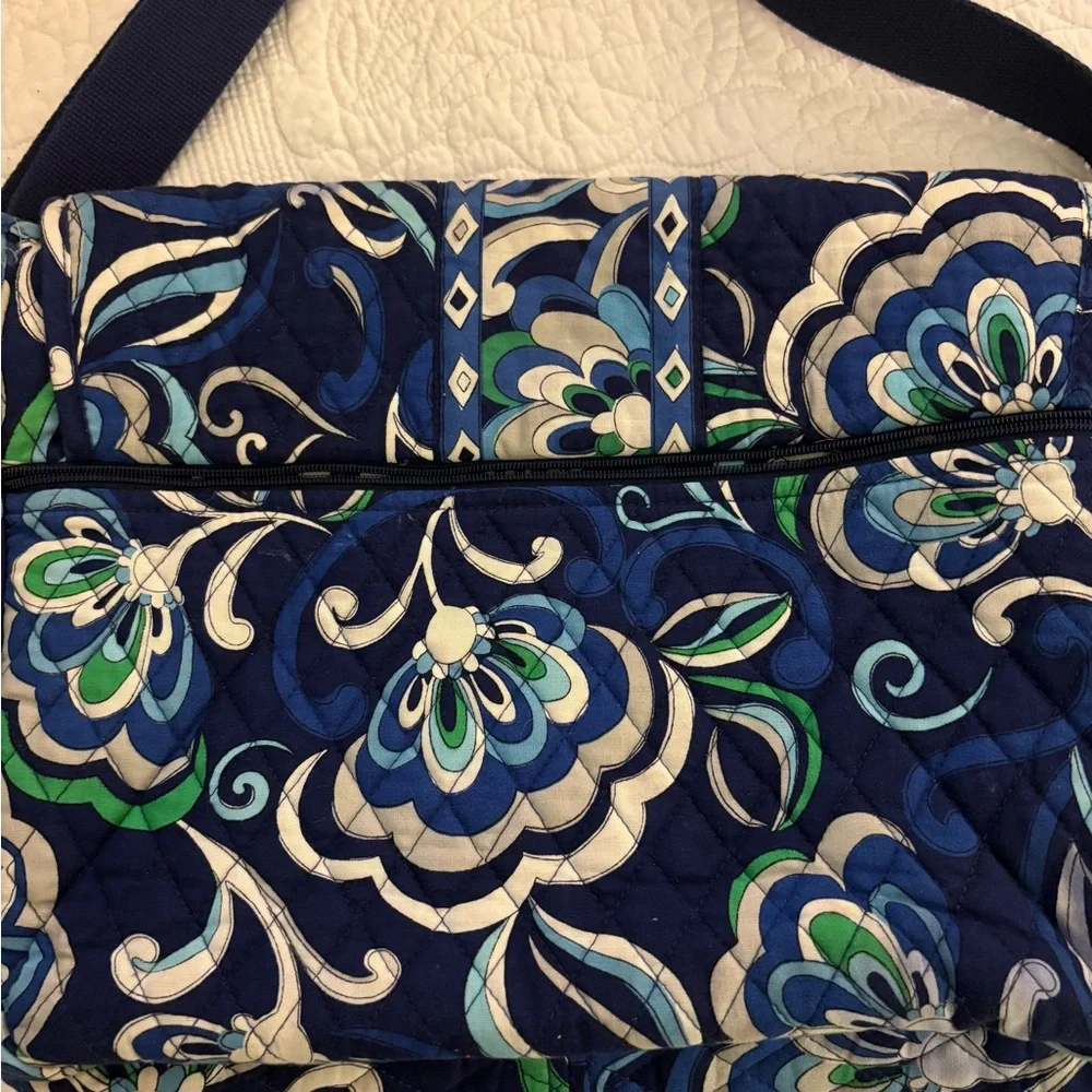 Vera Bradley Navy Blue & Green Quilted Crossbody Laptop Bag